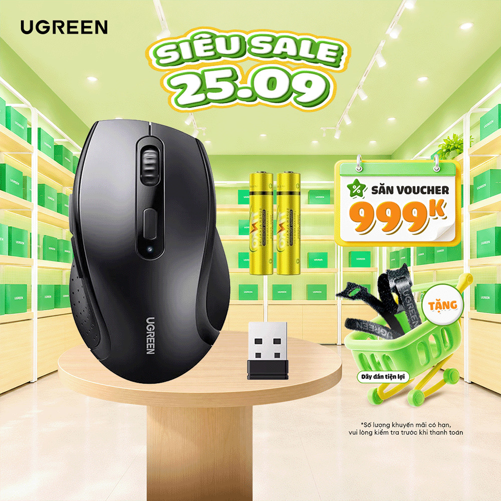 Chuột không dây Ugreen M511 | DPI (800/1200/1600) | Kết nối 2.4GHz kèm 2 pin AAA | Bảo hành 18 tháng 1 đổi 1 | 55780