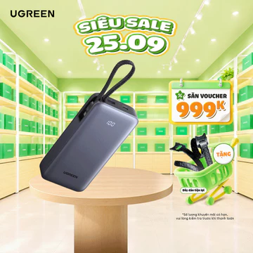 Pin Sạc Dự Phòng Ugreen 20000mAh | Cáp Liền Sạc | Sạc Nhanh Đa Cổng Cho Điện Thoại và Laptop | BH 18 Tháng 1 Đổi 1