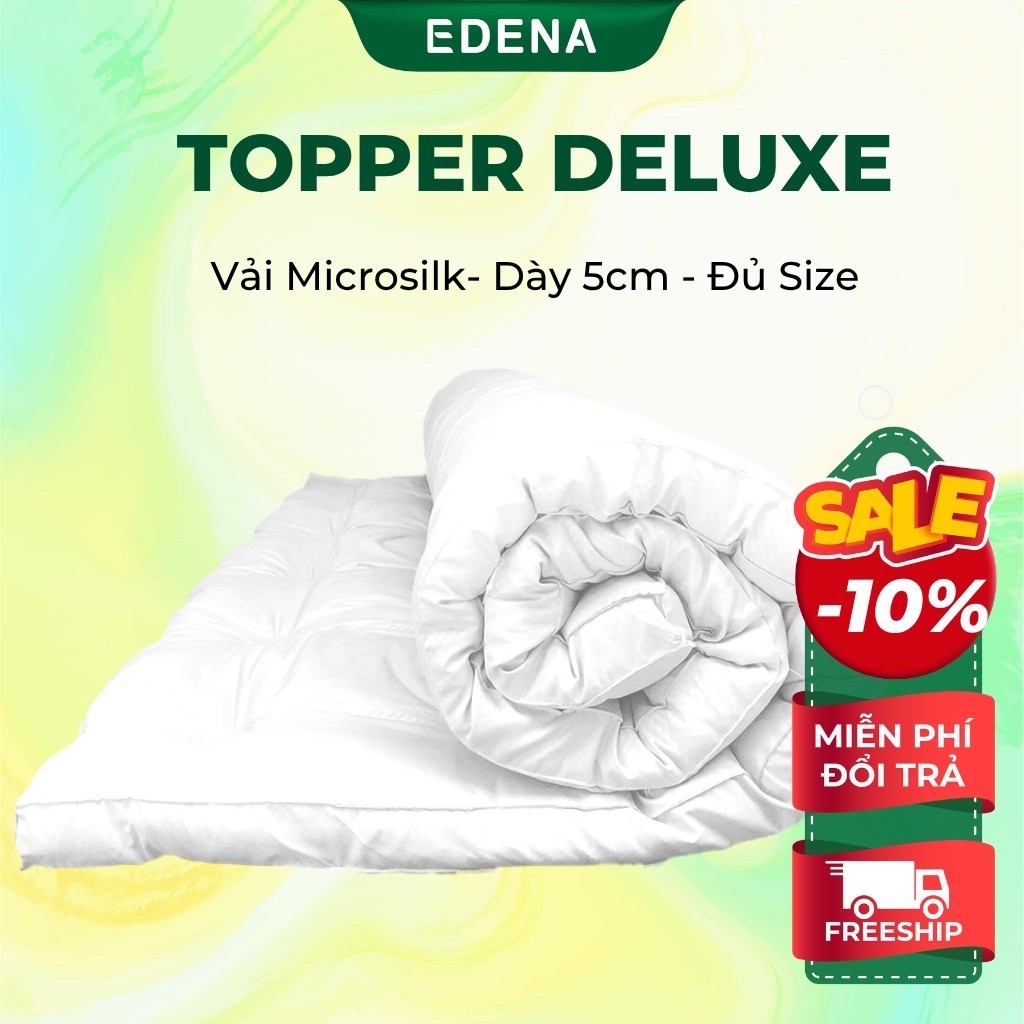 Topper nệm gòn dày 5cm 10 cm Edena ,đủ size hỗ trợ tăng độ êm ái cho nệm, bồng bềnh như khách sạn