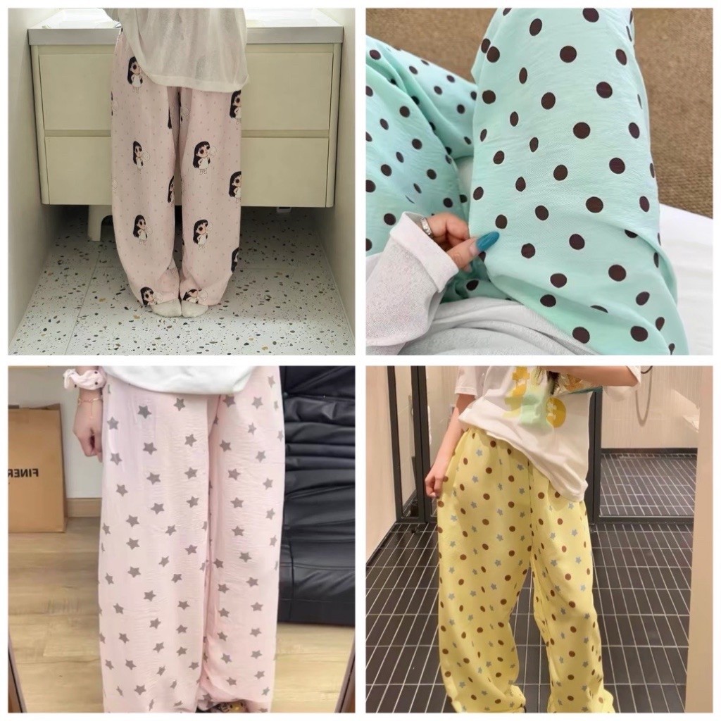 Quần Dài Đũi Hoạt Hình In Hình Cute [FREESHIP]🌸Quần Dài Ống Rộng Form Suông Phong Cách Hàn Quốc🌸