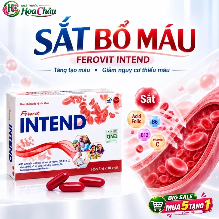 Viên Uống Bổ Máu Ferovit INTEND – Bổ Sung Sắt & Acid Folic Cho Bà Bầu, Người Thiếu Máu 30 Viên