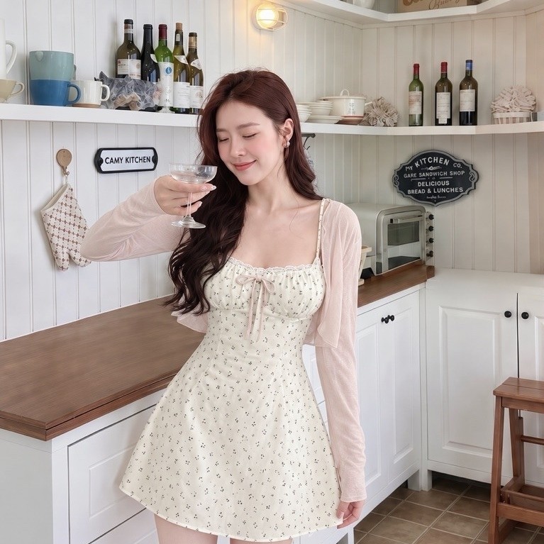Sét Váy 2 Dây Hoa Nhí Kèm Áo Khoác Cardigan Giấy Mặc Ngoài Almira Store | BigBuy360 - bigbuy360.vn