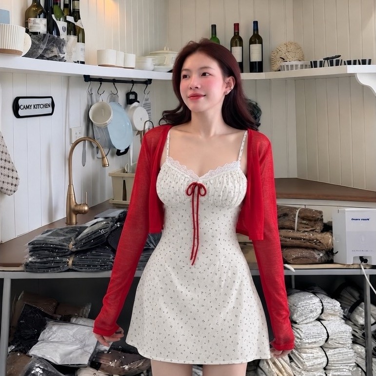 Sét Váy 2 Dây Hoa Nhí Kèm Áo Khoác Cardigan Giấy Mặc Ngoài Almira Store | BigBuy360 - bigbuy360.vn