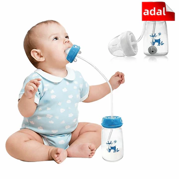 Bình sữa rảnh tay ADAL, Bộ bình sữa cổ bình 5oz / 150ml, chất lượng cao kèm cọ ống hút Bình trữ sữa tự ăn cho bé từ 3 tháng tuổi trở lên