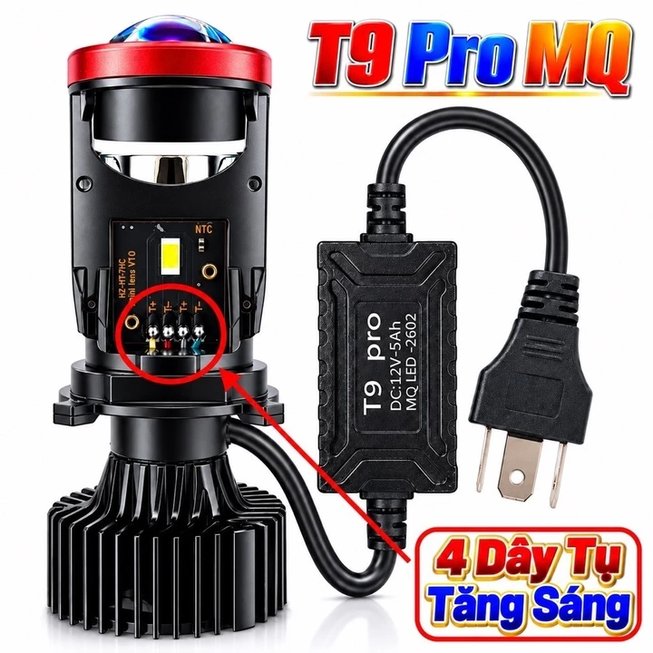 Đèn Pha Led Bi Cầu T9 Pro mQ - LED H4 ( Ko Lắp Điện Máy ) Cho Xe Máy R02
