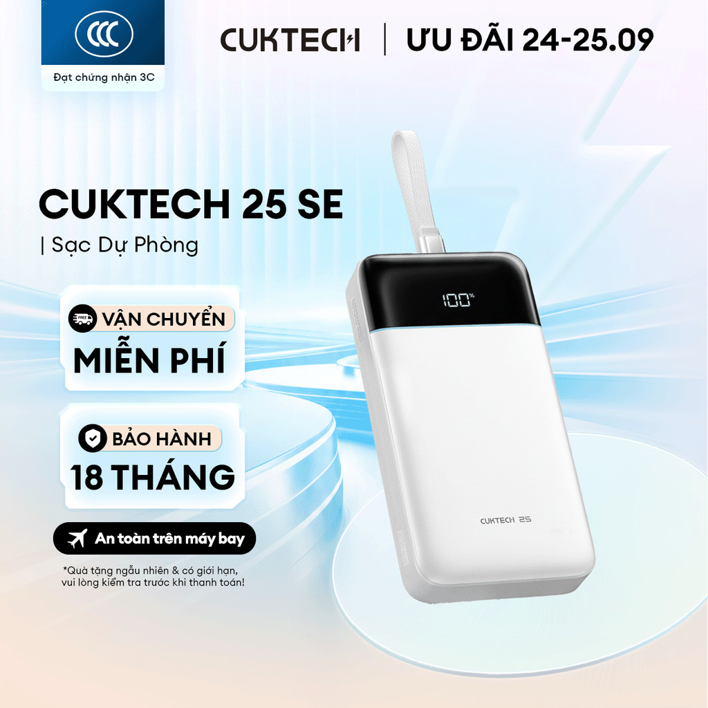 CUKTECH 25 SE Sạc Di Động | 2C+1A Max 100W | Dung Lượng 25.000mAh | Bảo Hành 18 Tháng LPB252N