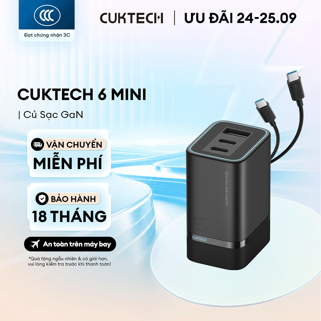 Củ Sạc GaN CUKTECH 6 MINI 2C1A | AVS 60W | Hỗ Trợ Sạc Nhanh | Công Suất 90W | Thiết Kế Nhỏ Gọn | Bảo Hành 18 Tháng AD653