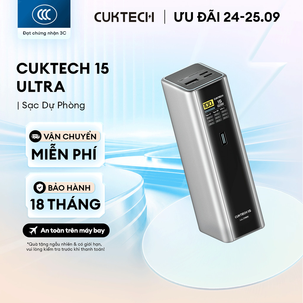 CUKTECH 15 ULTRA Sạc Di Động 2C1A | Công Suất 210W Max | Dung Lượng 20.000mAh | Bảo Hành 18 Tháng PB200U | BigBuy360 - bigbuy360.vn