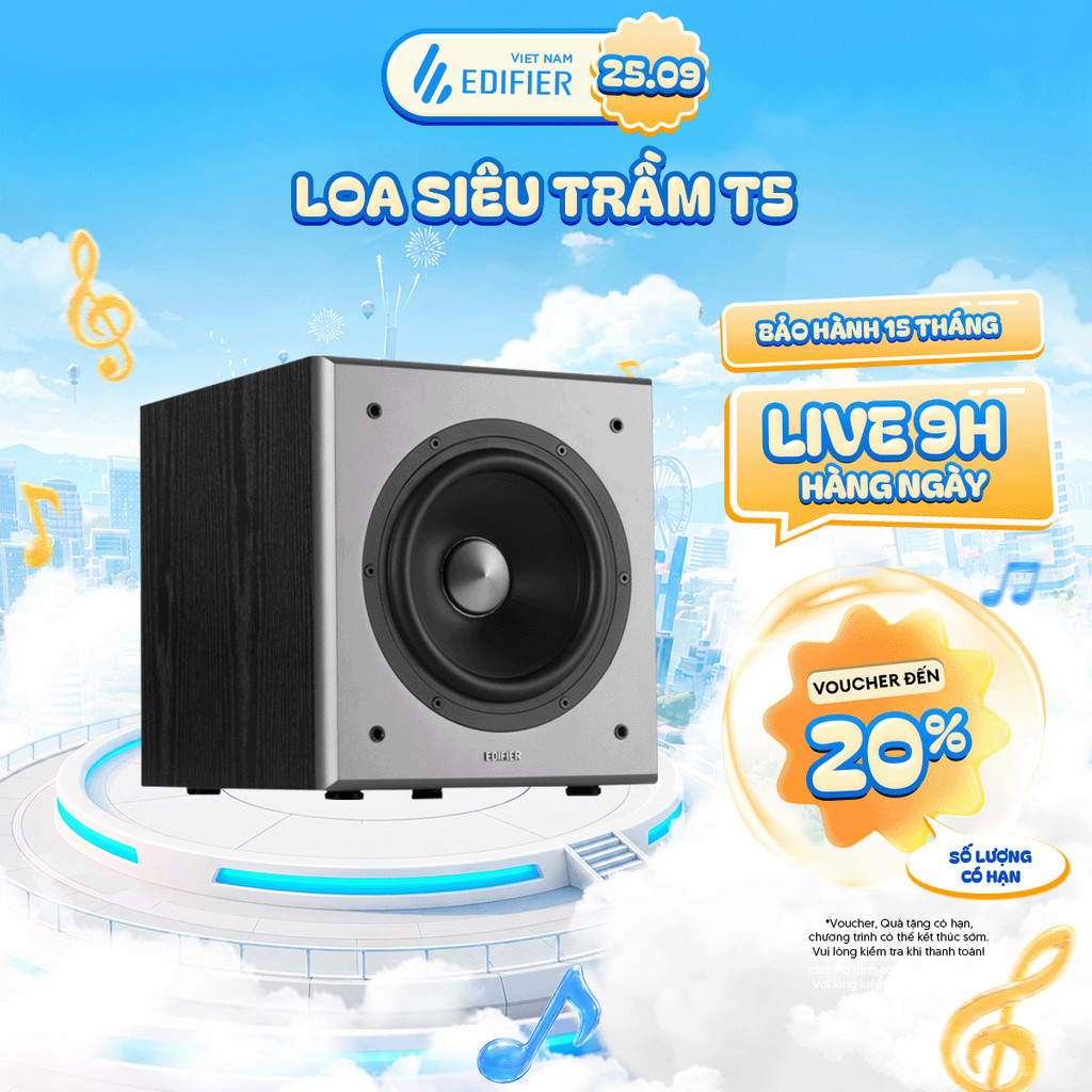 Loa Sub Siêu Trầm EDIFIER T5/T5S | Công Suất 70W | Vỏ Gỗ Chống Dội Âm | Cộng Hưởng Khoang Dưới | Bảo Hành 15 Tháng