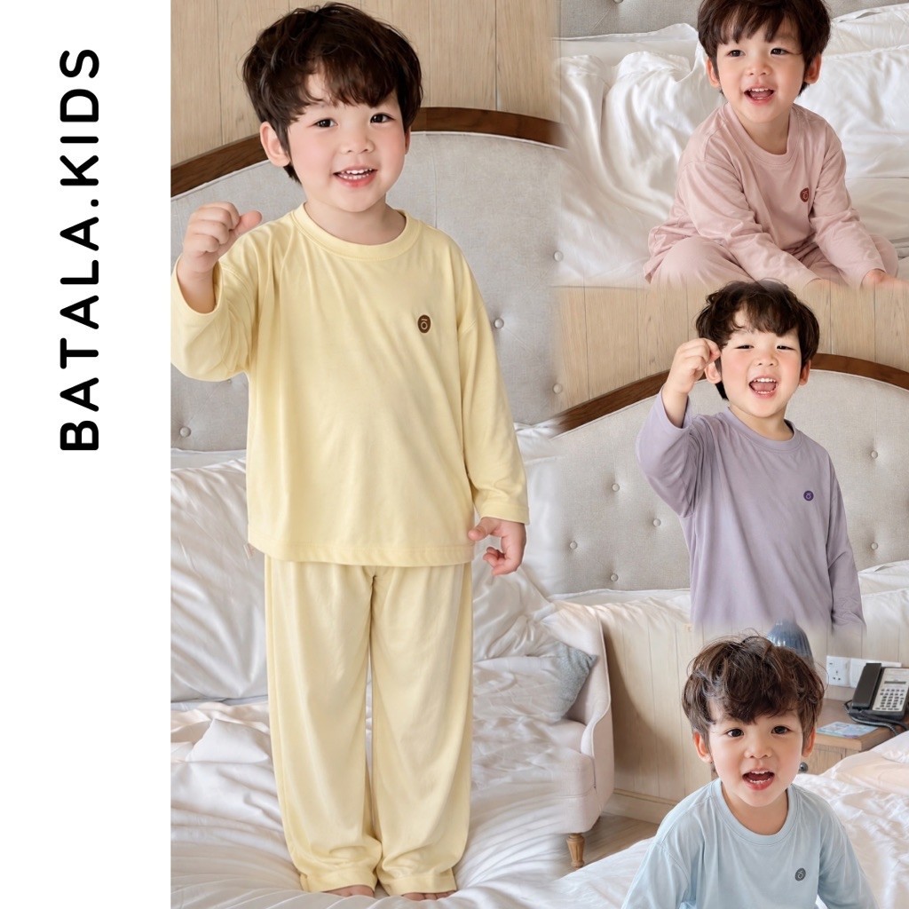 Set quần áo thu đông cho bé trai bé gái Batala Kids, SET THUN COTTON ÁO DÀI QUẦN DÀI IN HÌNH TRÒN cho bé từ 8-24kg
