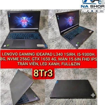 LENOVO GAMING IDEAPAD L340 15IRH, I5-9300H, 8G, NVME 256G, GTX 1650 4G, MÀN 15.6IN FHD IPS TRÀN VIỀN, LED XANH, FULL&ZIN