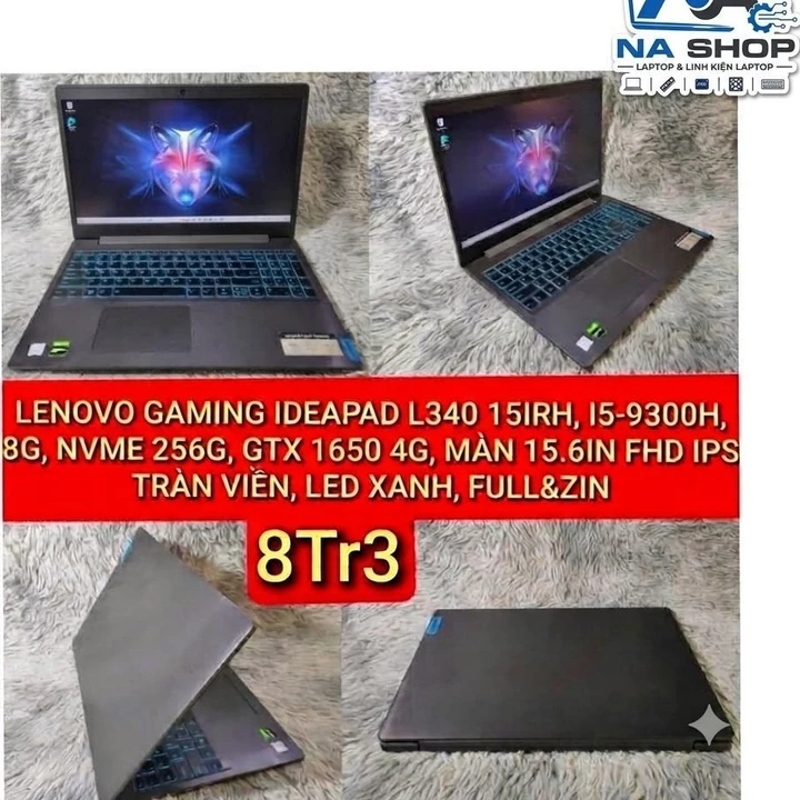 LENOVO GAMING IDEAPAD L340 15IRH, I5-9300H, 8G, NVME 256G, GTX 1650 4G, MÀN 15.6IN FHD IPS TRÀN VIỀN, LED XANH, FULL&ZIN