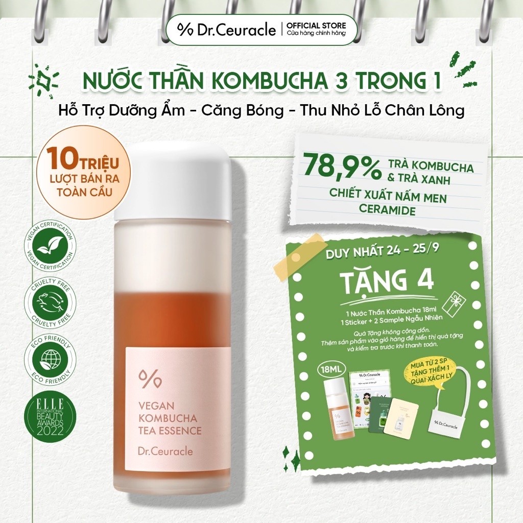 Nước Thần Kombucha 3in1 Dưỡng Ẩm Cân Bằng Da Dr.Ceuracle Vegan Kombucha Tea Essence 150ml