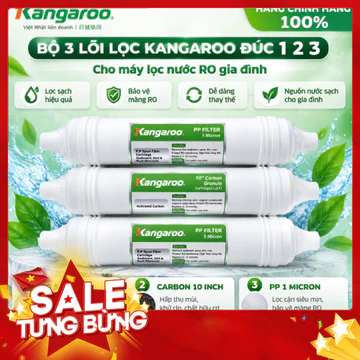 Bộ Lõi Lọc 1 2 3 Kangaroo Đúc Chính Hãng - PP 5 Micron, Carbon 10 Inch, PP 1 Micron Cho Máy Lọc Nước RO
