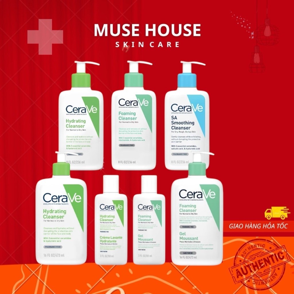 Sữa rửa mặt Cerave 88ml 236ml 473ml da dầu da khô da nhạy cảm - Muse House