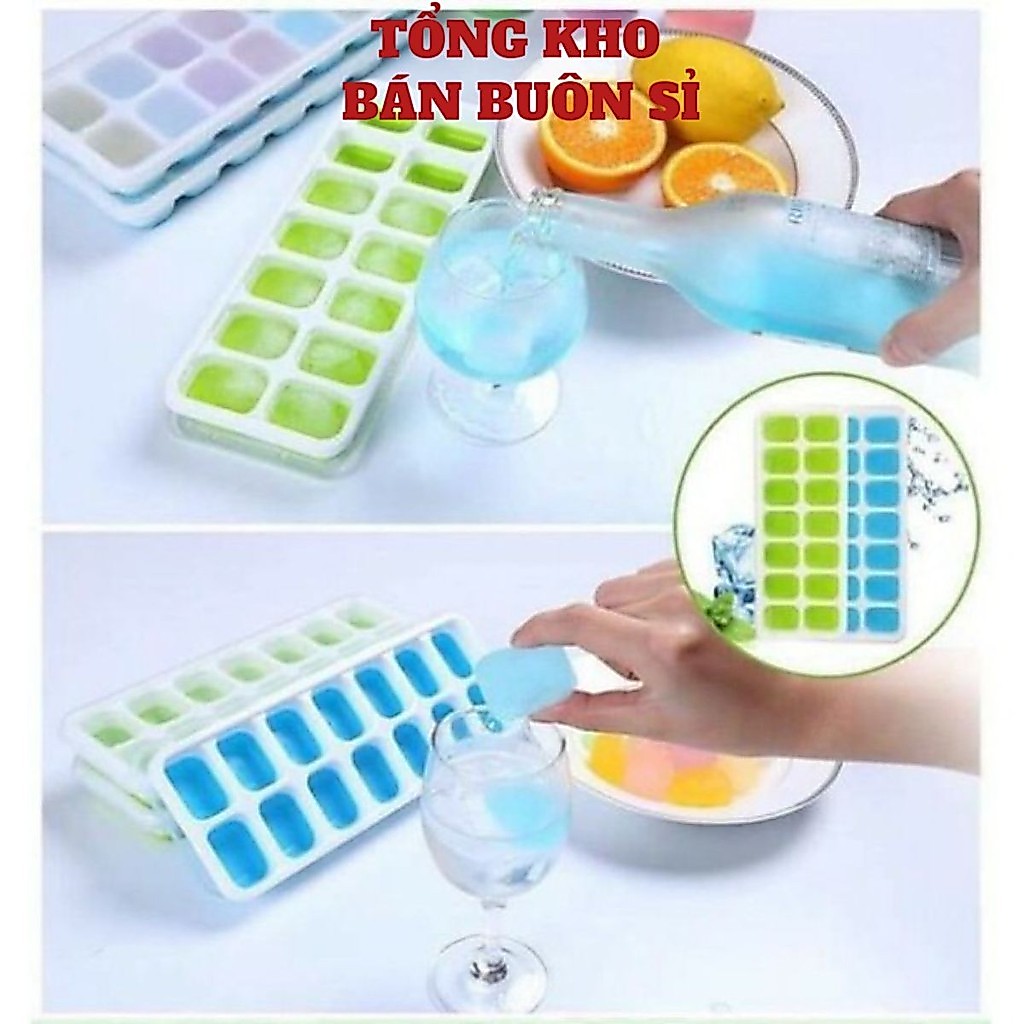 (COMBO 5) Khay Làm Đá, Thạch , Khay Đá Silicon 14 Ô Có Nắp Đậy Mẫu Mới