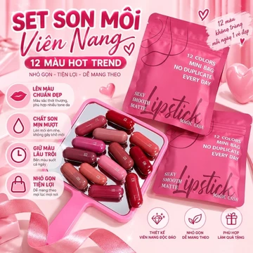 Set Son Môi Viên Nang 12 Màu Mini – Son Nhiều Màu Nhỏ Gọn Tiện Lợi, Dễ Mang Theo, Quà Tặng Nữ