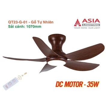 [Chính Hãng] Quạt trần 5 cánh (Cao Cấp) Asia Lighting quạt trần gắn Chung Cư trần thấp, phòng ngủ,…phòng không gian nhỏ