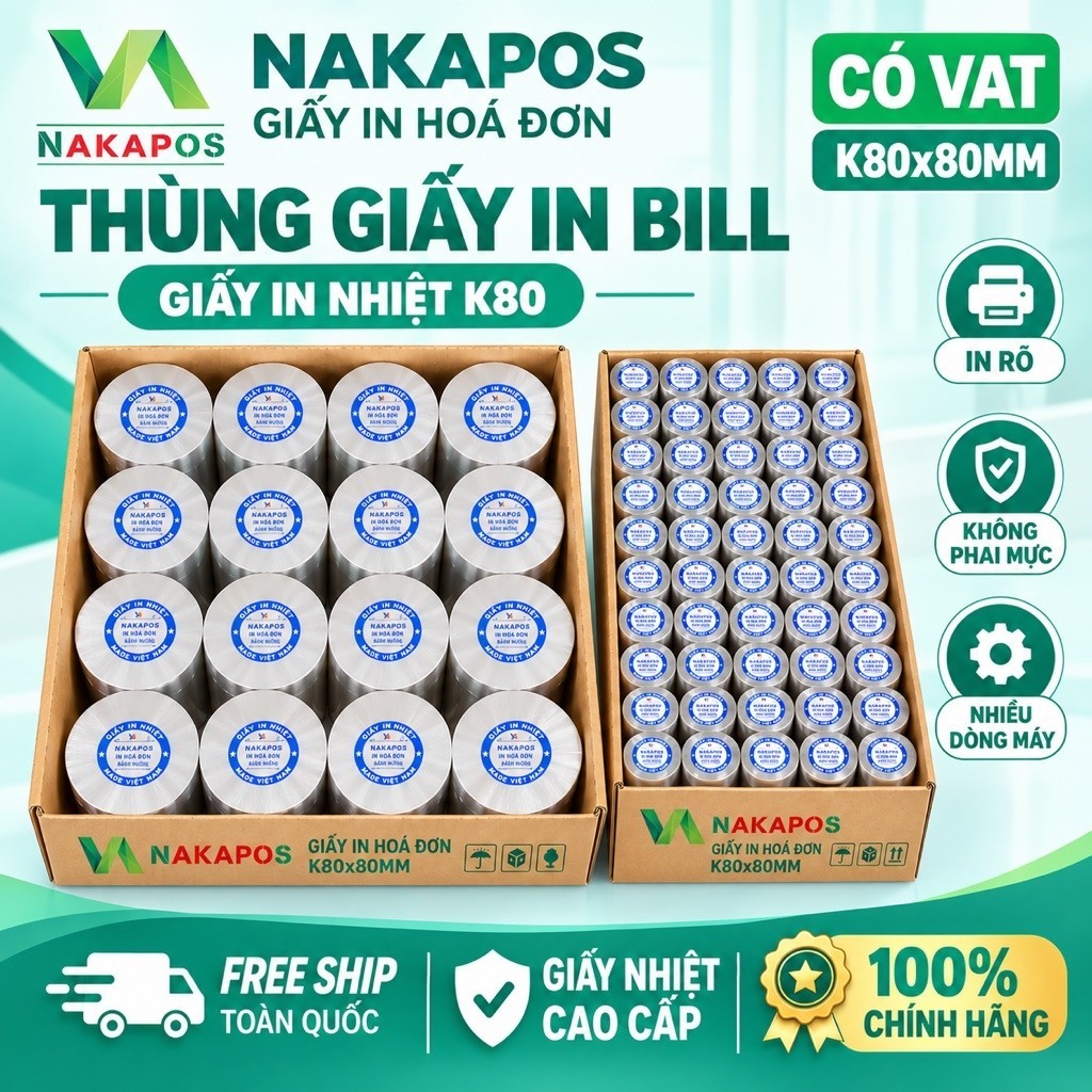 THÙNG GIẤY IN BILL K80x45 K80x80 K80x60 K80x65 K57x45 K57x38 K57x30 Giấy in Hóa Đơn 80mm 57mm K80 K58 K57 Giấy in Nhiệt