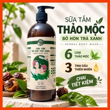 Chai 1 Lít Sữa Tắm Thảo Dược Bồ Hòn Trà Xanh Linhducon – Dịu Da, Giảm Ngứa, An Toàn Cho Gia Đình – Tặng Bông Tắm