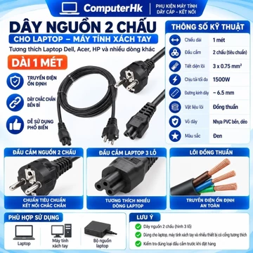 Dây nguồn 2 chấu laptop Dell, Laptop Acer, Laptop Hp và dùng cho nhiều dòng laptop khác nhau