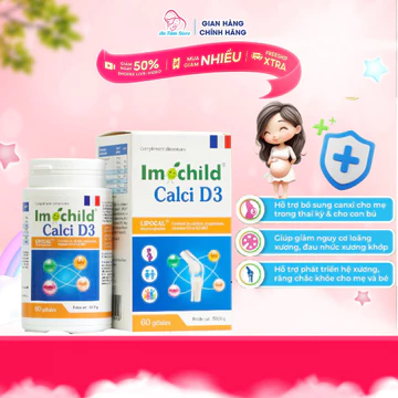 imochild Calci D3, Canxi sinh học dạng viên cho trẻ từ 6 tuổi ,Canxi cho bà bầu Hộp 60 viên