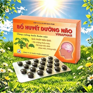 Bổ huyết dưỡng não Vinaphar 2 - Hộp 100 viên- phòng ngừa rối loạn tiền đình rối loạn tuần hoàn não