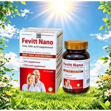Viên uống FEVITT NANO ND ,Chai 50v, bổ sung sắt, acid folic, bổ máu, cải thiện tình trạng thiếu máu