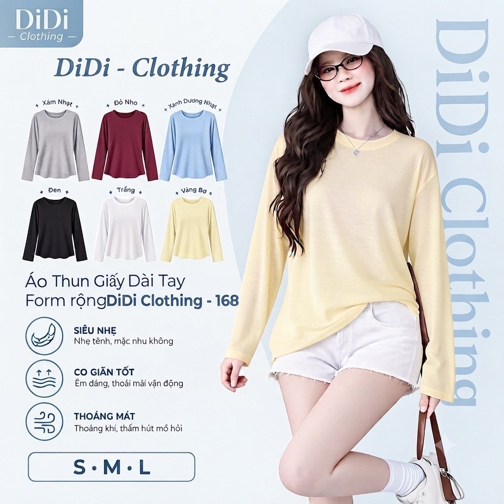 [DEAL SỐC] - Áo thun nữ dài tay form rộng trơn cực hot - Áo thun giấy DiDiClothing - 168