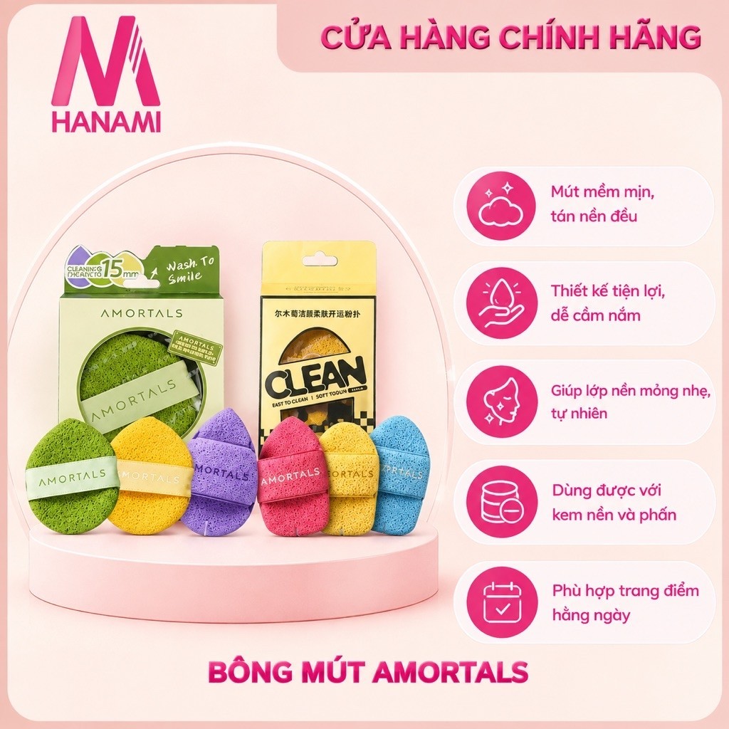 Bông Mút Rửa Mặt Bọt Biển AMORTALS Chính Hãng – Làm Sạch Sâu, Dịu Nhẹ Cho Da