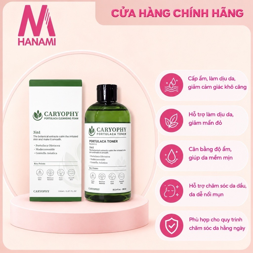 Nước Hoa Hồng Caryophy Chăm Sóc Da Dầu Mụn Portulaca Toner 300ml