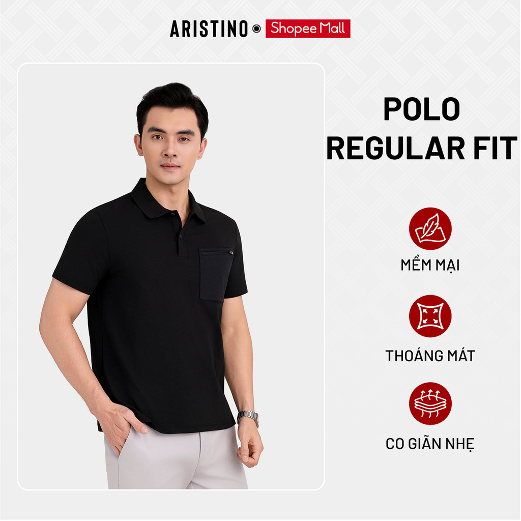 ARISTINO Áo Polo Nam Ngắn Tay Regular Fit 100% Polyester Thoáng Mát Co Giãn Thoải Mái Thời Trang Công Sở APS615EDP01