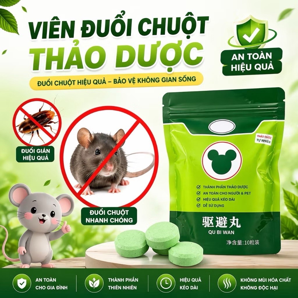(3 Tặng 1) Túi 10 Viên Đuổi Chuột Băng Phiến, Viên Đuổi Chuột Siêu Mạnh, Viên Đuổi Chuột Thảo Dược An Toàn ,Đuổi Chuột