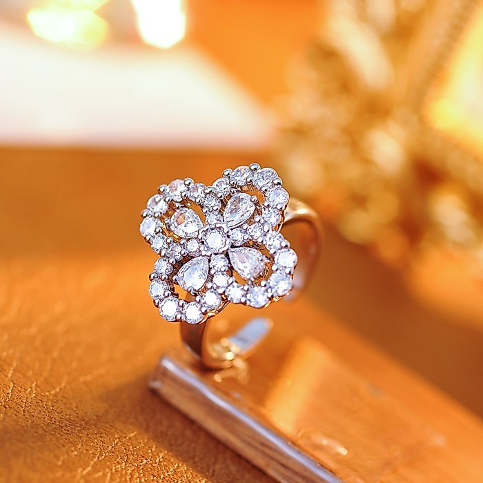 20 Nhẫn Kim Cương Đính Đá Bốn Lá Nhẫn Nữ Nhẹ Sang Trọng Cao Cấp Mở Nhẫn Thiết Kế Siêu Nhấp Nháy Hoa Nhẫn