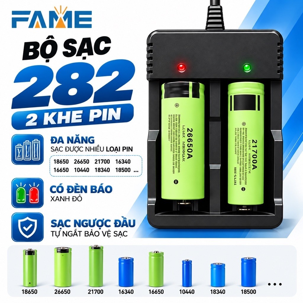 Đế sạc pin đa năng MS-282A sạc pin 3.7-4.2V dùng cho nhiều dòng pin 18650,26650,21700,… Pin Dự Phòng 【Đế Sạc