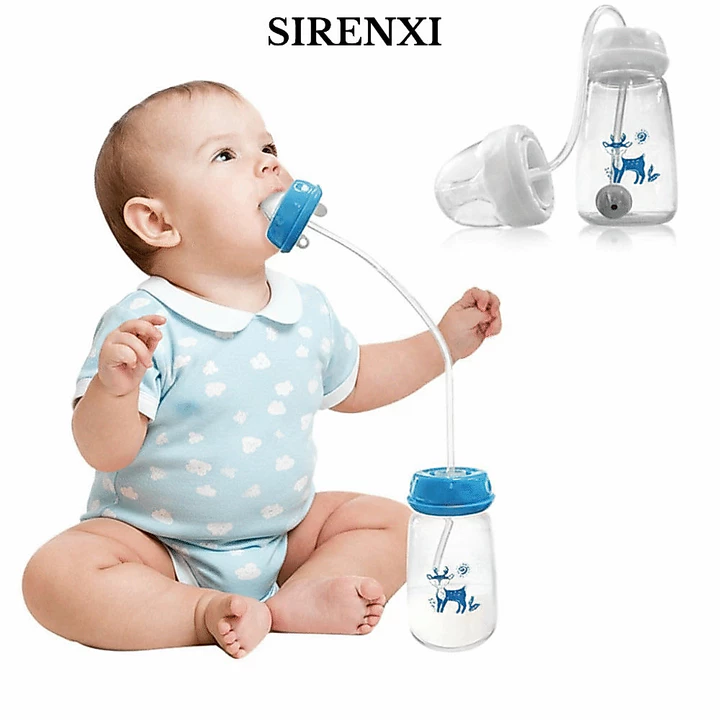Bình sữa rảnh tay SIRENXI, Bộ bình sữa cổ bình 5oz / 150ml, Bóng trọng lực tự ăn có cọ rơm Bình trữ sữa cho bé từ 3 tháng tuổi trở lên