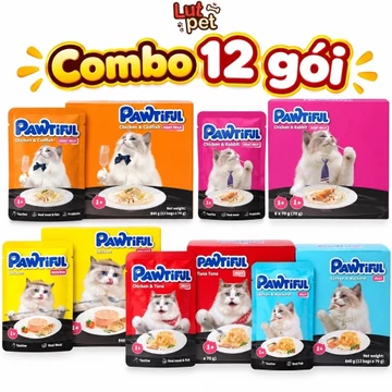 Combo 12 gói pate pawtiful cho mèo, pate mix sữa, pate mousse. sữa chua cho mèo - lutpet