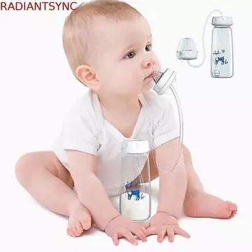 Bình sữa trẻ em RADIANTSYNC, Bình sữa sơ sinh cổ bình 150 / 240ml, Bình sữa trẻ sơ sinh rảnh tay dễ thương có ống hút PP Núm vú giả bình sữa cho trẻ sơ sinh