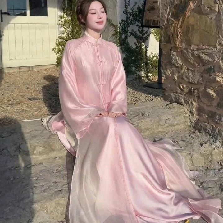Set Áo Dài Tứ Thân Dáng Xuông Phối Choàng Tơ Cách Điệu sang trọng mềm mại