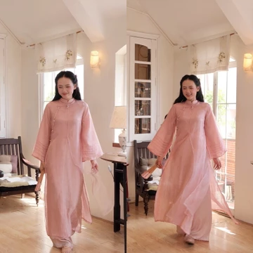 Set Áo dài tứ thân cách tân cách tân dáng suông 4 tà Hồng Miên (ẢNH THẬT) , gồm ( áo tứ thân + áo dài + quần)