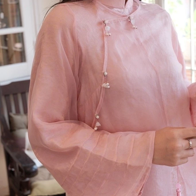 Set Áo dài tứ thân cách tân cách tân dáng suông 4 tà Hồng Miên (ẢNH THẬT) , gồm ( áo tứ thân + áo dài + quần)
