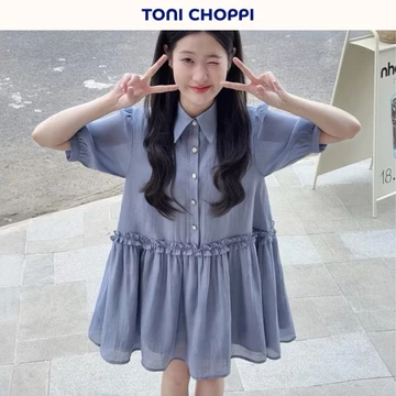 Đầm Babydoll TONI CHOPPI Tay Bồng Tùng Nhúng, Váy Babydoll Nữ Phù Hợp Mặc Đi Học Đi Chơi - Violet
