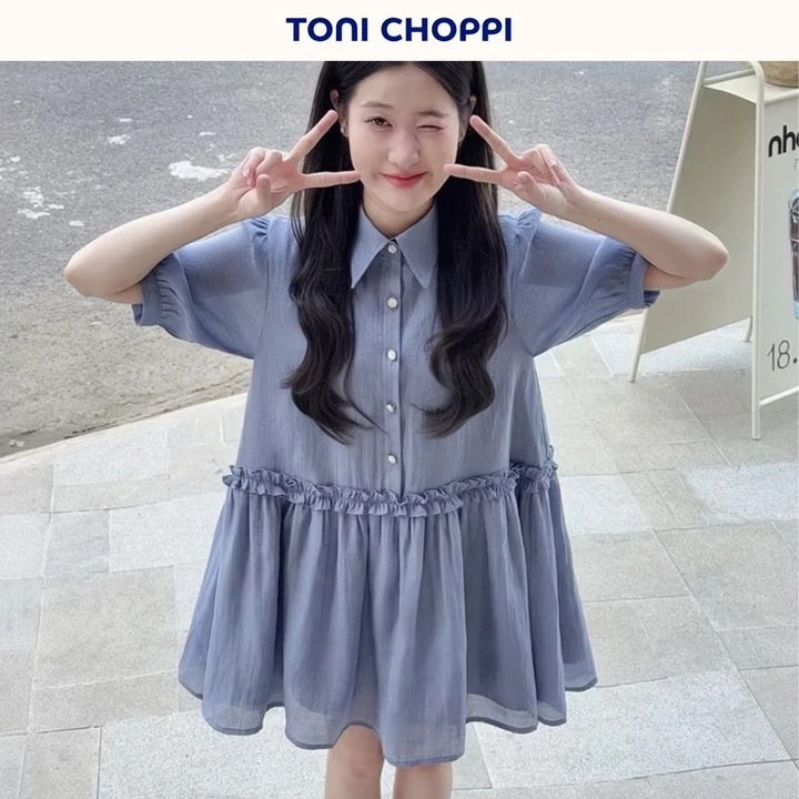 Đầm Babydoll TONI CHOPPI Tay Bồng Tùng Nhúng, Váy Babydoll Nữ Phù Hợp Mặc Đi Học Đi Chơi - Violet