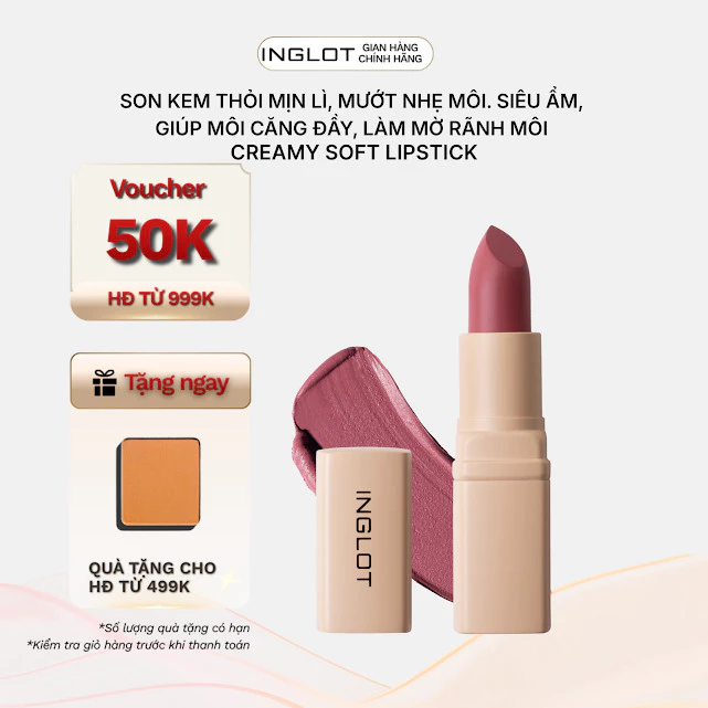 Son kem thỏi mịn lì, nhẹ môi. cấp ẩm, môi căng đầy, làm mờ rãnh môi Creamy Soft Lipstick 4.4g Inglot