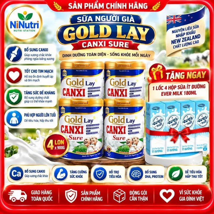 ( KÈM 1 LÓC SỮA ÍT ĐƯỜNG ) COMBO 4 SỮA NGƯỜI GIÀ GIÀU CANXI - NGỪA LOÃNG XƯƠNG , TIỂU ĐƯỜNG .