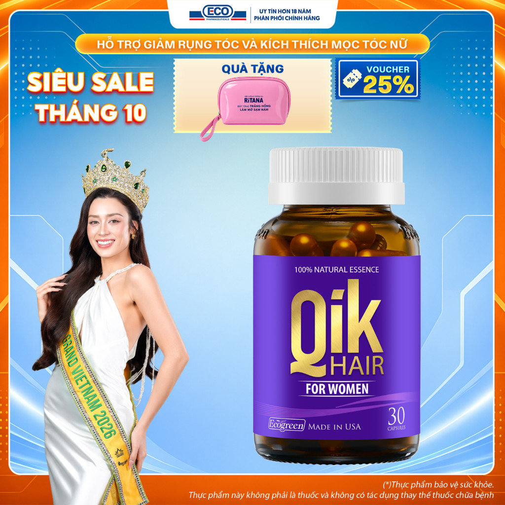 [MỚI+MGG 30K] Viên Uống Mọc Tóc Cho Nữ Qik Hair For Women Hỗ Trợ Mọc Tóc Nhanh Và Giảm Rụng Tóc Hiệu Quả Hộp 30 Viên