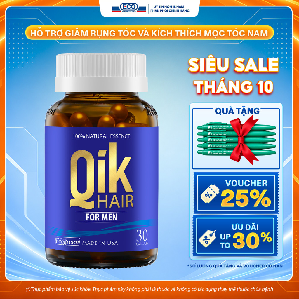 [MỚI+MGG 30K] Viên Uống Mọc Tóc Cho Nam Qik Hair For Men Hỗ Trợ Giảm Rụng Tóc Hiệu Quả Và Mọc Tóc Nhanh Hộp 30 Viên
