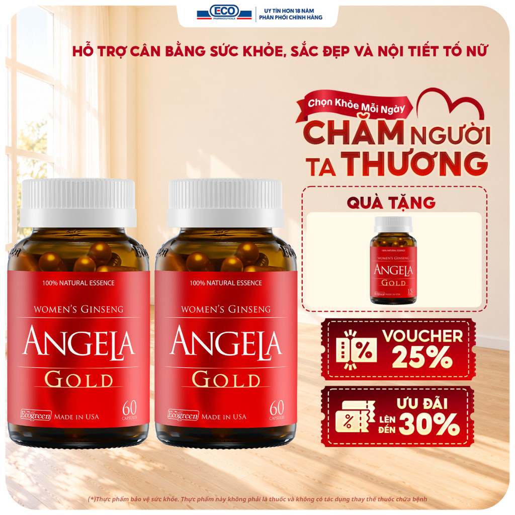 [Tặng Angela 15v] Combo 2 Hộp 60v - Viên Uống ANGELA GOLD Hỗ Trợ Sức Khỏe, Nội Tiết Tố, Đẹp Da Và Sinh Lý Nữ Từ Mỹ