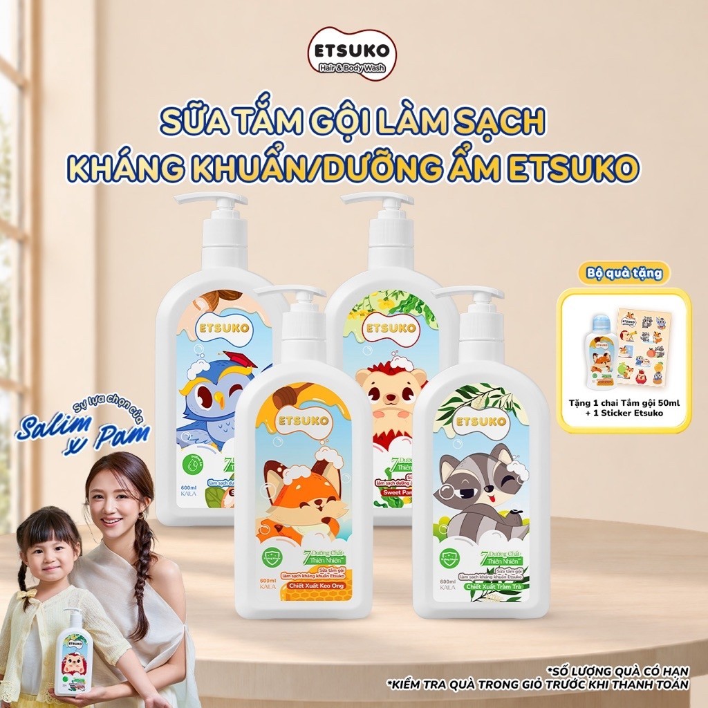Sữa Tắm Gội Cho Bé ETSUKO 600ml Dưỡng Ẩm & Kháng Khuẩn Làm Sạch Bảo Vệ Da và Tóc.