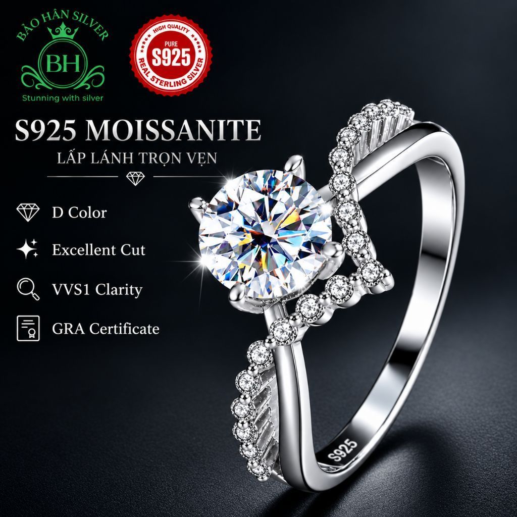 Women's 925 Silver Wedding Ring by Bảo hân Silver
